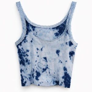 Brandy Melville Blue Tie-Dye Lace Trim Tank